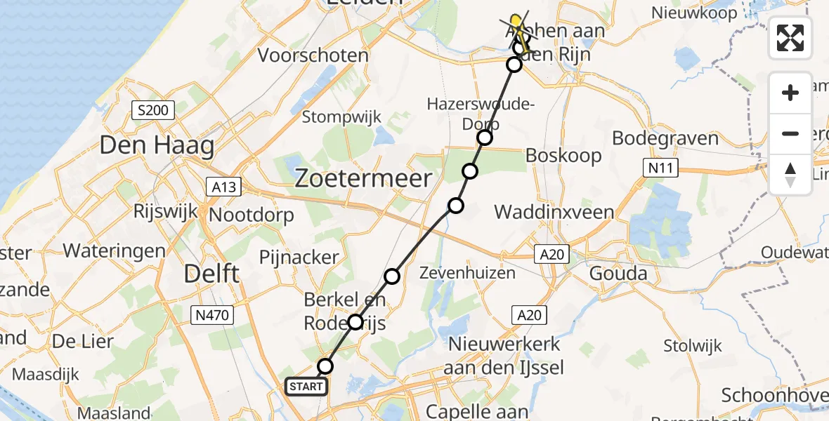 Routekaart van de vlucht: Lifeliner 2 naar Koudekerk aan den Rijn