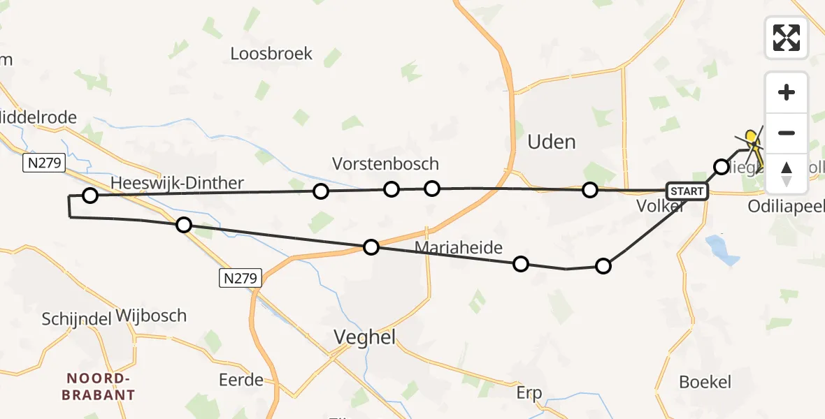 Routekaart van de vlucht: Lifeliner 3 naar Vliegbasis Volkel