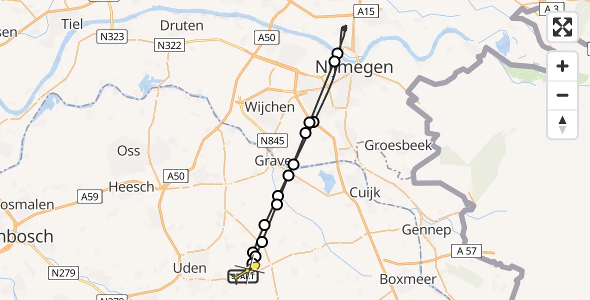 Routekaart van de vlucht: Lifeliner 3 naar Vliegbasis Volkel