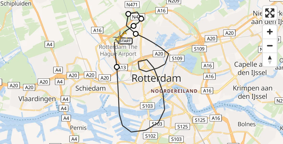 Vluchtroute Traumahelikopter Rotterdam The Hague Airport - Rotterdam The Hague Airport, 04 november 2023, 20:12
