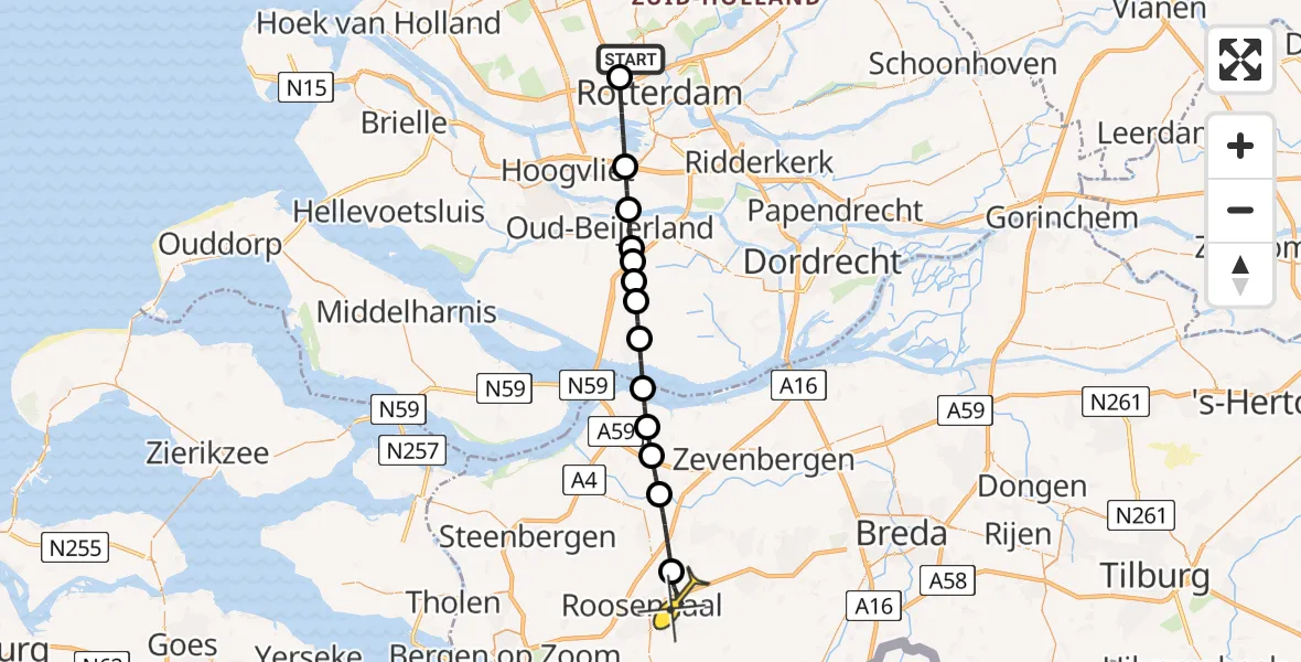 Routekaart van de vlucht: Lifeliner 2 naar Roosendaal