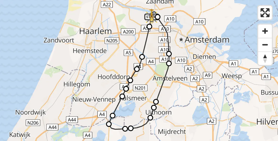 Vluchtroute Traumahelikopter Amsterdam Heliport - Amsterdam Heliport, 05 november 2023, 06:39