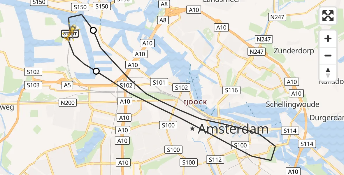 Vluchtroute Traumahelikopter Amsterdam Heliport - Amsterdam Heliport, 05 november 2023, 07:13