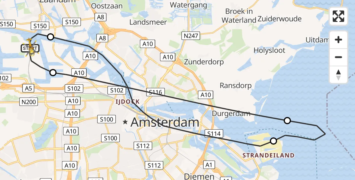 Vluchtroute Traumahelikopter Amsterdam Heliport - Amsterdam Heliport, 05 november 2023, 08:22
