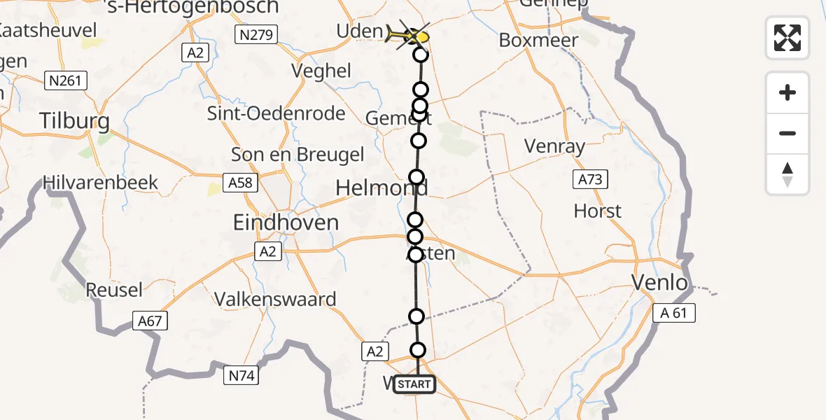 Routekaart van de vlucht: Lifeliner 3 naar Vliegbasis Volkel