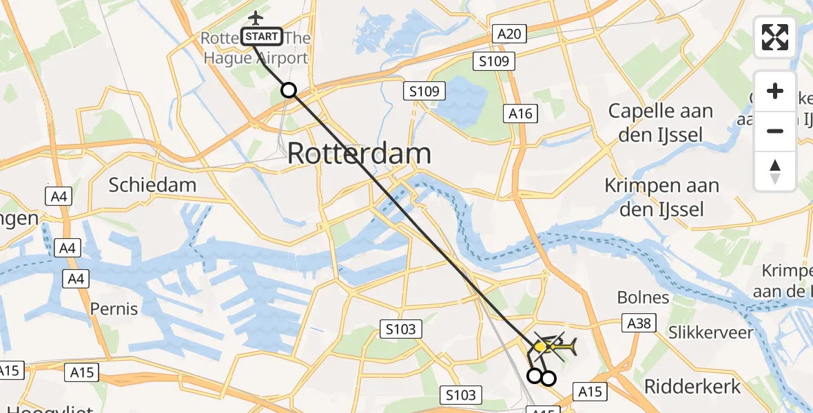 Routekaart van de vlucht: Lifeliner 2 naar Rotterdam