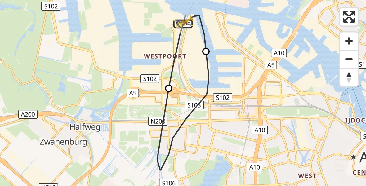 Vluchtroute Traumahelikopter Amsterdam Heliport - Amsterdam Heliport, 05 november 2023, 09:59