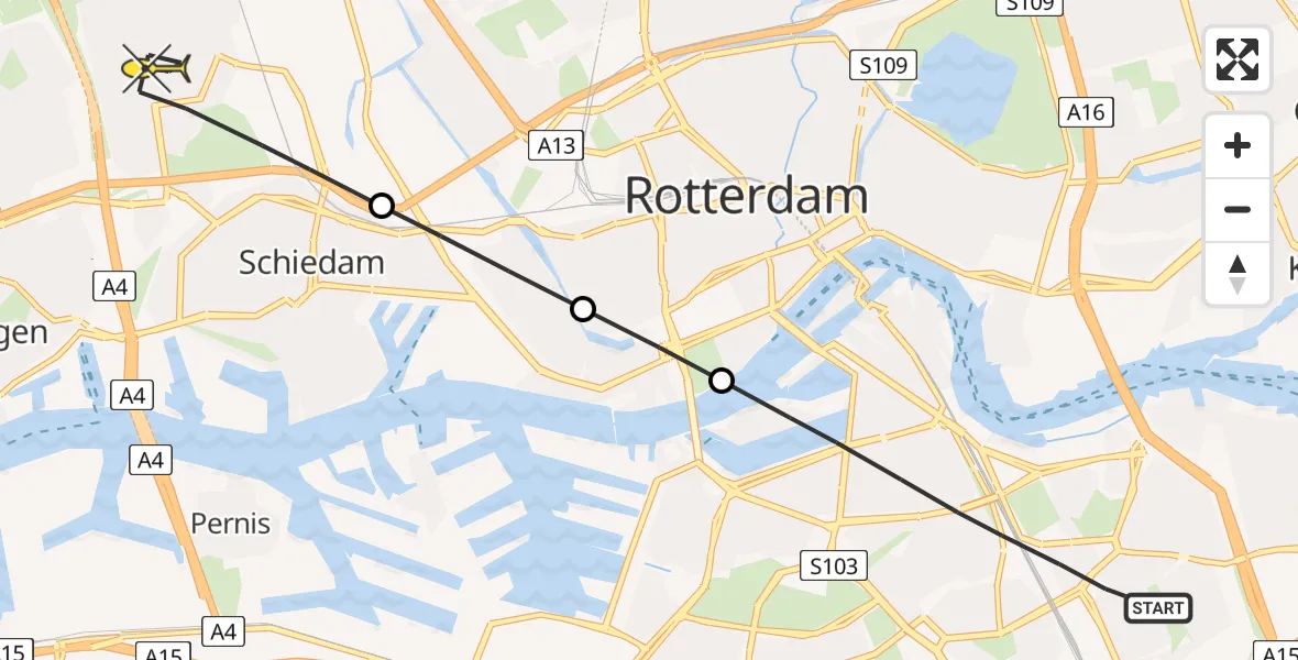 Routekaart van de vlucht: Lifeliner 2 naar Schiedam