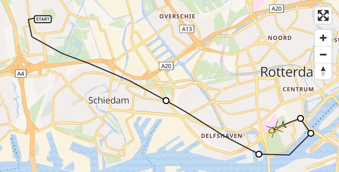 Routekaart van de vlucht: Lifeliner 2 naar Erasmus MC