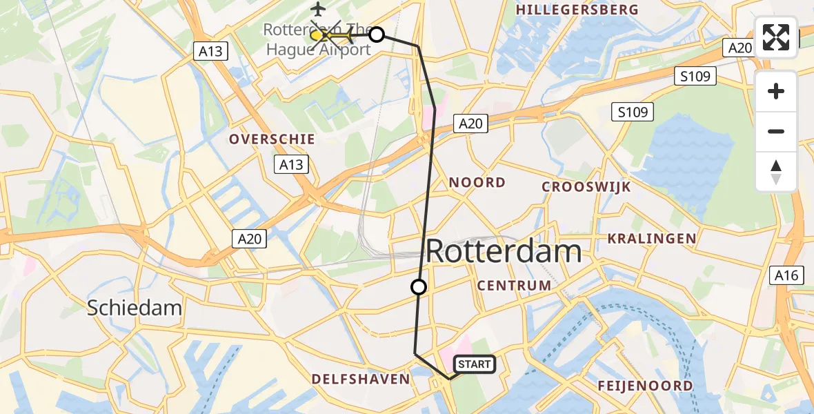 Routekaart van de vlucht: Lifeliner 2 naar Rotterdam The Hague Airport