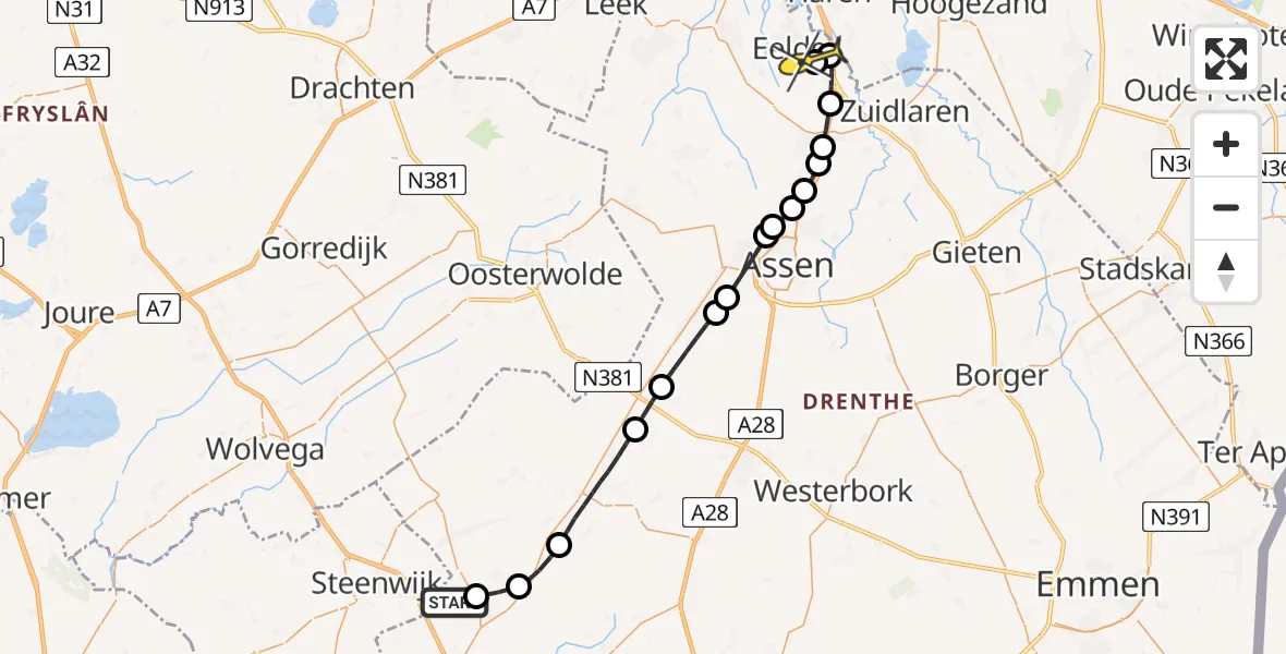 Routekaart van de vlucht: Lifeliner 4 naar Groningen Airport Eelde