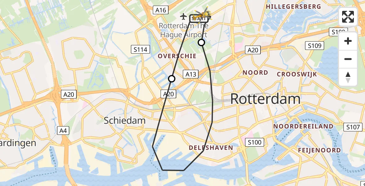 Vluchtroute Traumahelikopter Rotterdam The Hague Airport - Rotterdam The Hague Airport, 05 november 2023, 11:30