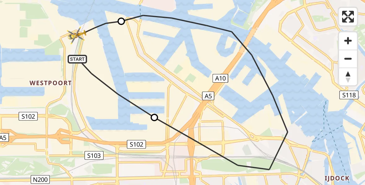 Vluchtroute Traumahelikopter Amsterdam Heliport - Amsterdam Heliport, 05 november 2023, 12:32
