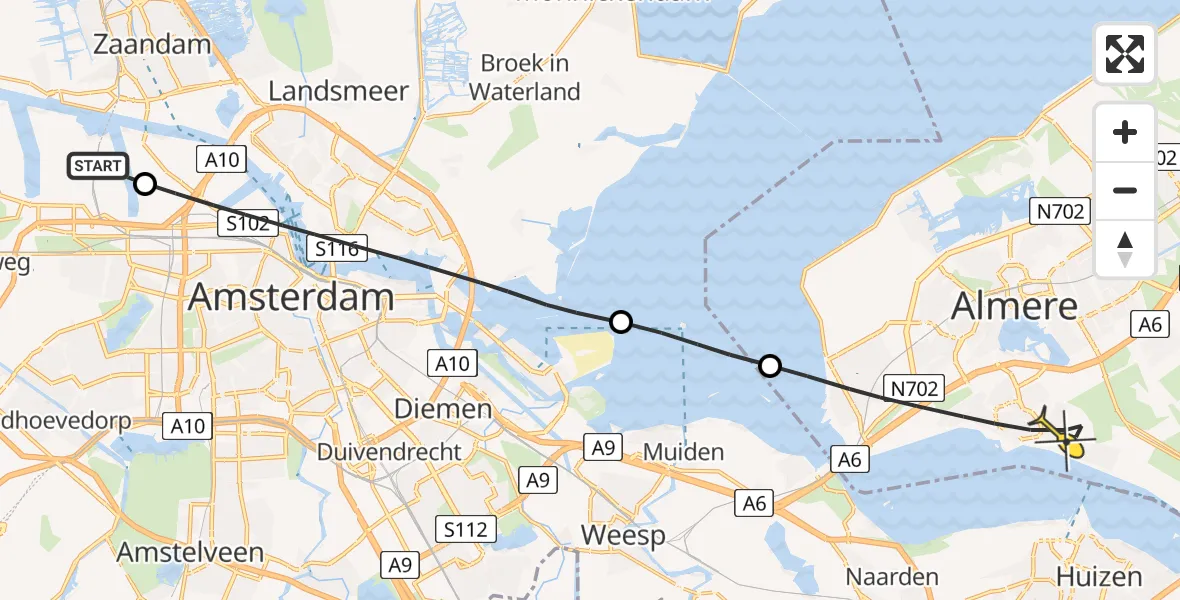 Routekaart van de vlucht: Lifeliner 1 naar Almere