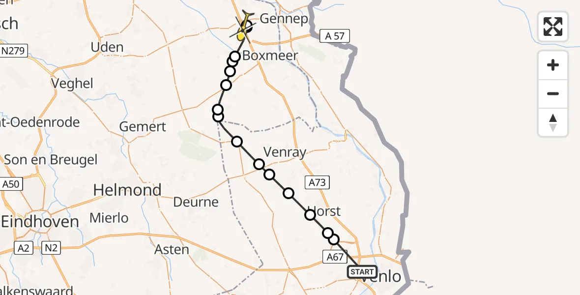 Routekaart van de vlucht: Lifeliner 3 naar Haps