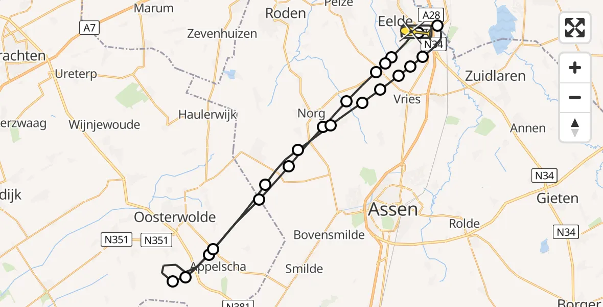 Routekaart van de vlucht: Lifeliner 4 naar Groningen Airport Eelde
