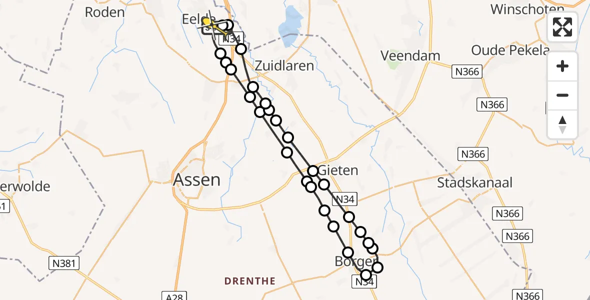 Routekaart van de vlucht: Lifeliner 4 naar Groningen Airport Eelde