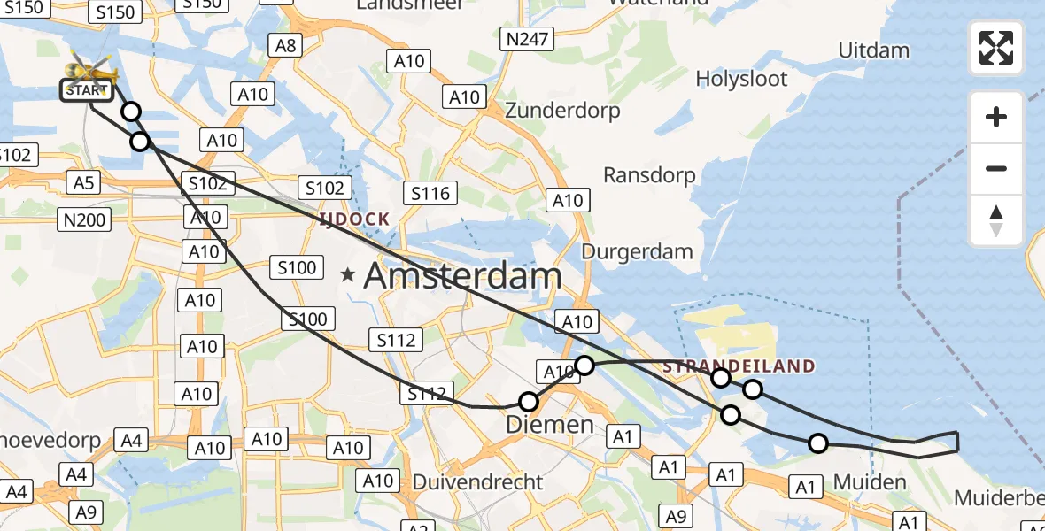 Vluchtroute Traumahelikopter Amsterdam Heliport - Amsterdam Heliport, 05 november 2023, 15:35