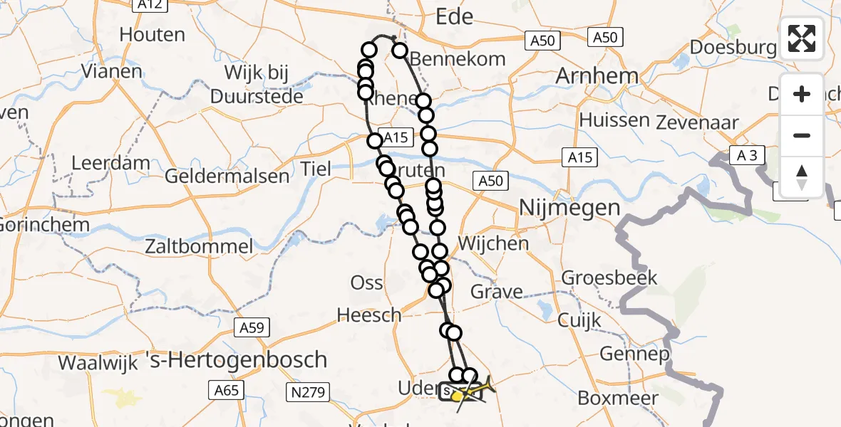 Routekaart van de vlucht: Lifeliner 3 naar Vliegbasis Volkel