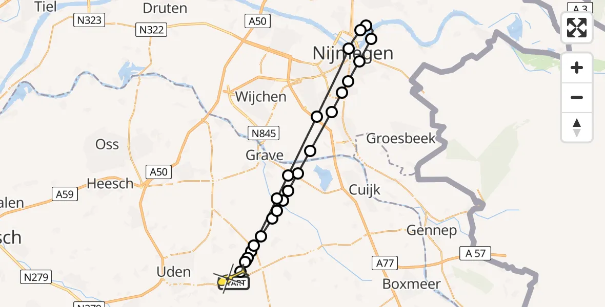 Routekaart van de vlucht: Lifeliner 3 naar Vliegbasis Volkel