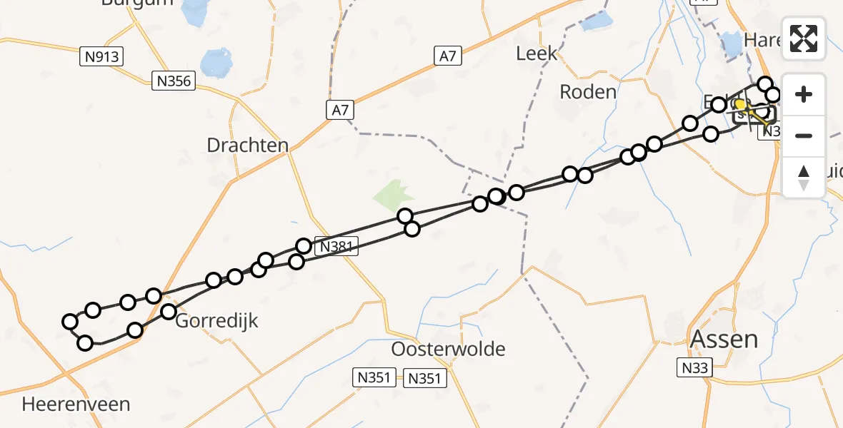Routekaart van de vlucht: Lifeliner 4 naar Groningen Airport Eelde