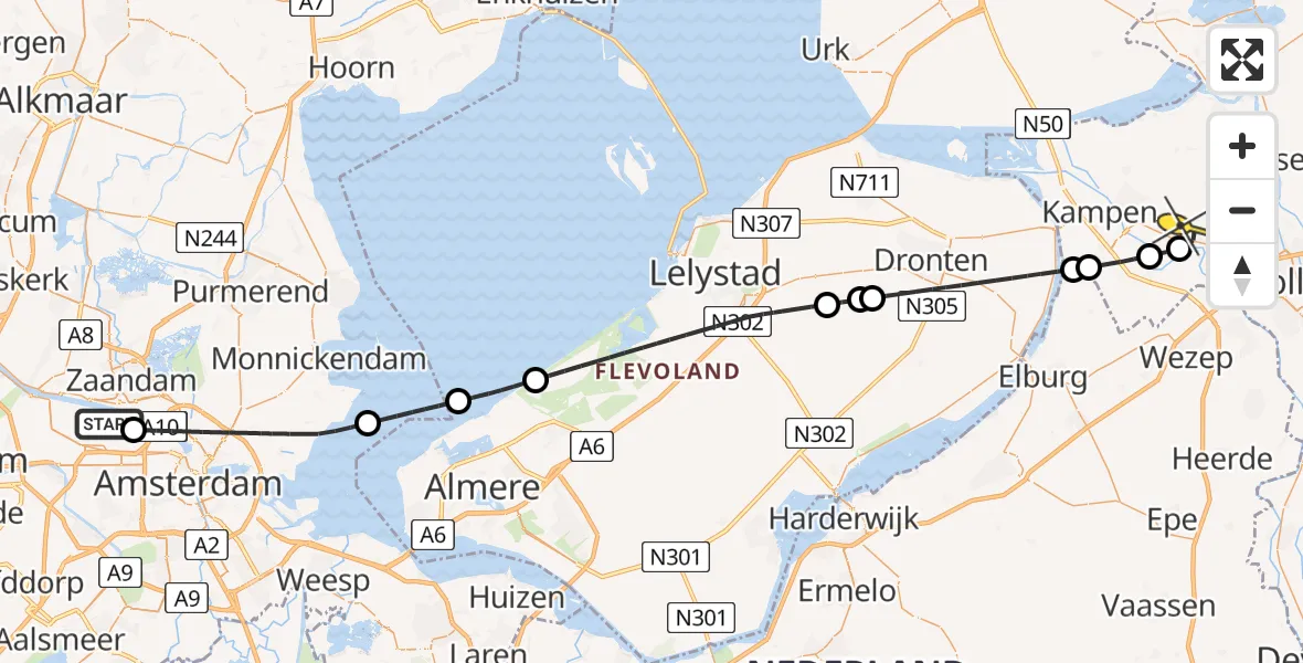 Routekaart van de vlucht: Lifeliner 1 naar 's-Heerenbroek