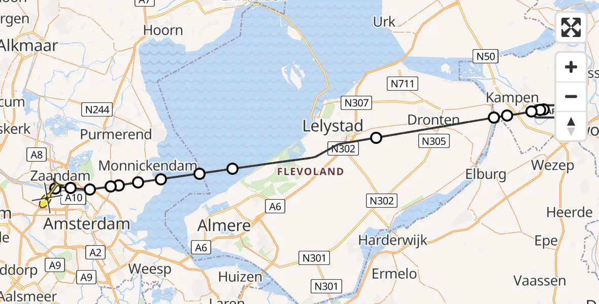 Routekaart van de vlucht: Lifeliner 1 naar Amsterdam Heliport