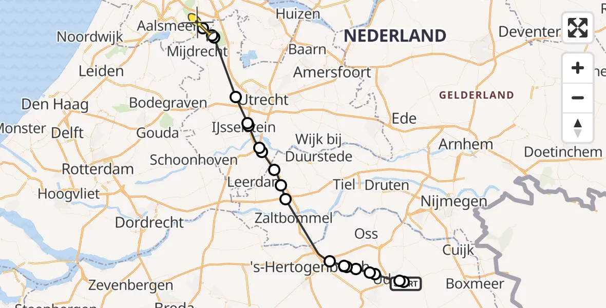 Routekaart van de vlucht: Politieheli naar Amstelveen