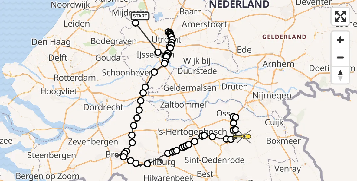 Routekaart van de vlucht: Politieheli naar Uden