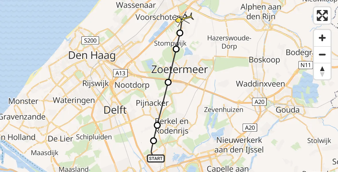 Routekaart van de vlucht: Lifeliner 2 naar Zoeterwoude