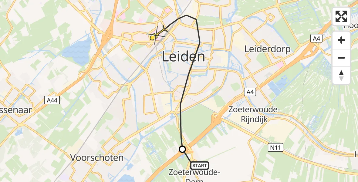 Routekaart van de vlucht: Lifeliner 2 naar Leiden