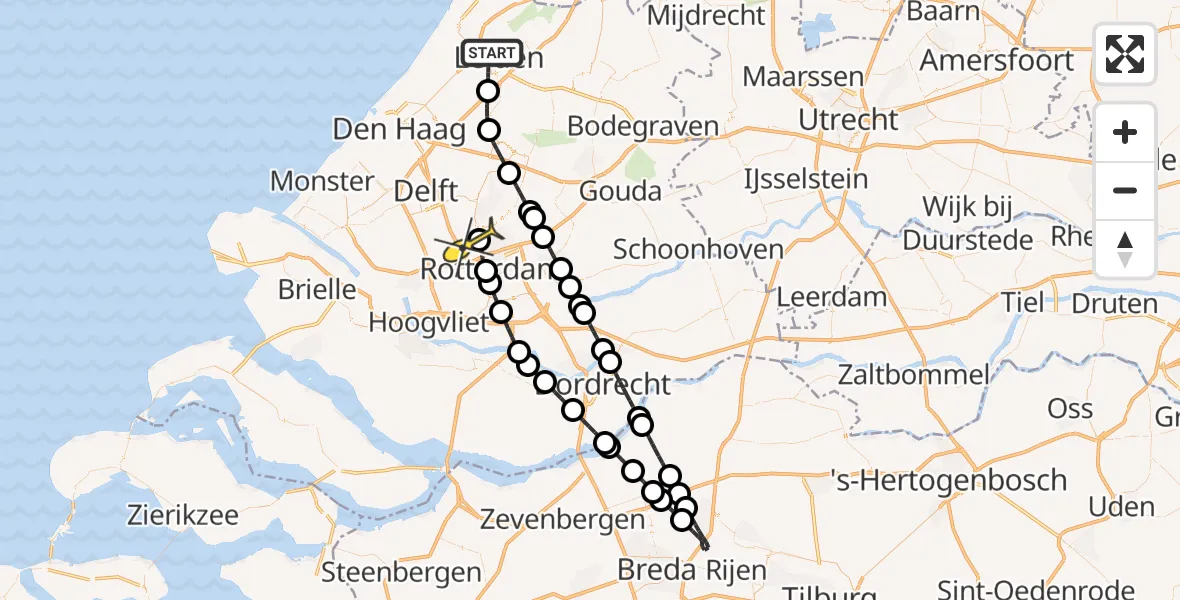 Routekaart van de vlucht: Lifeliner 2 naar Rotterdam The Hague Airport