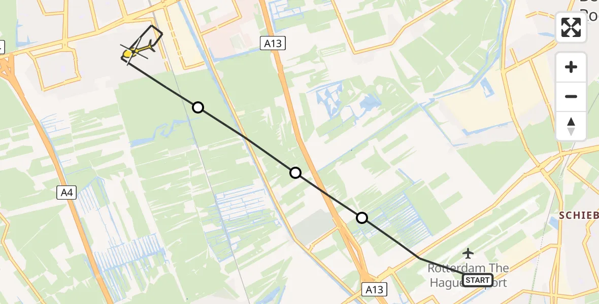 Routekaart van de vlucht: Lifeliner 2 naar Delft