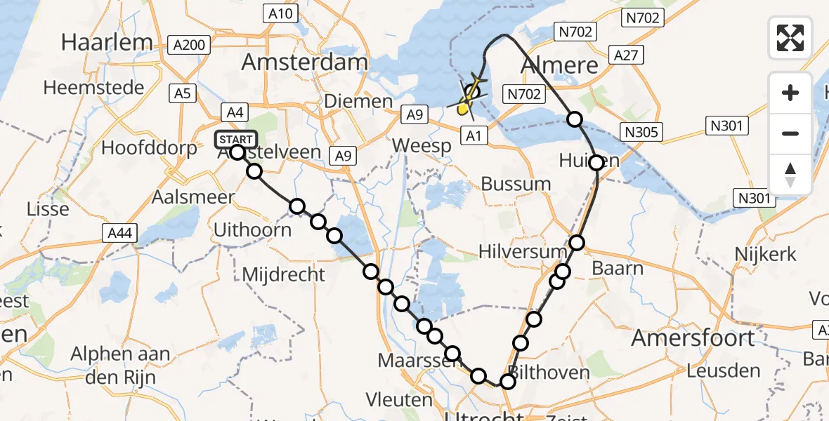 Routekaart van de vlucht: Politieheli naar Muiden