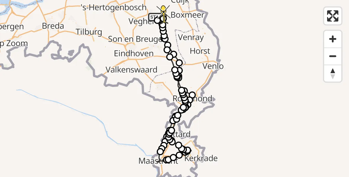 Routekaart van de vlucht: Politieheli naar Odiliapeel