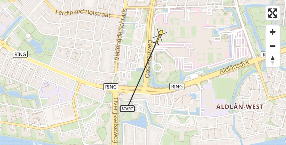 Routekaart van de vlucht: Ambulancehelikopter naar Leeuwarden