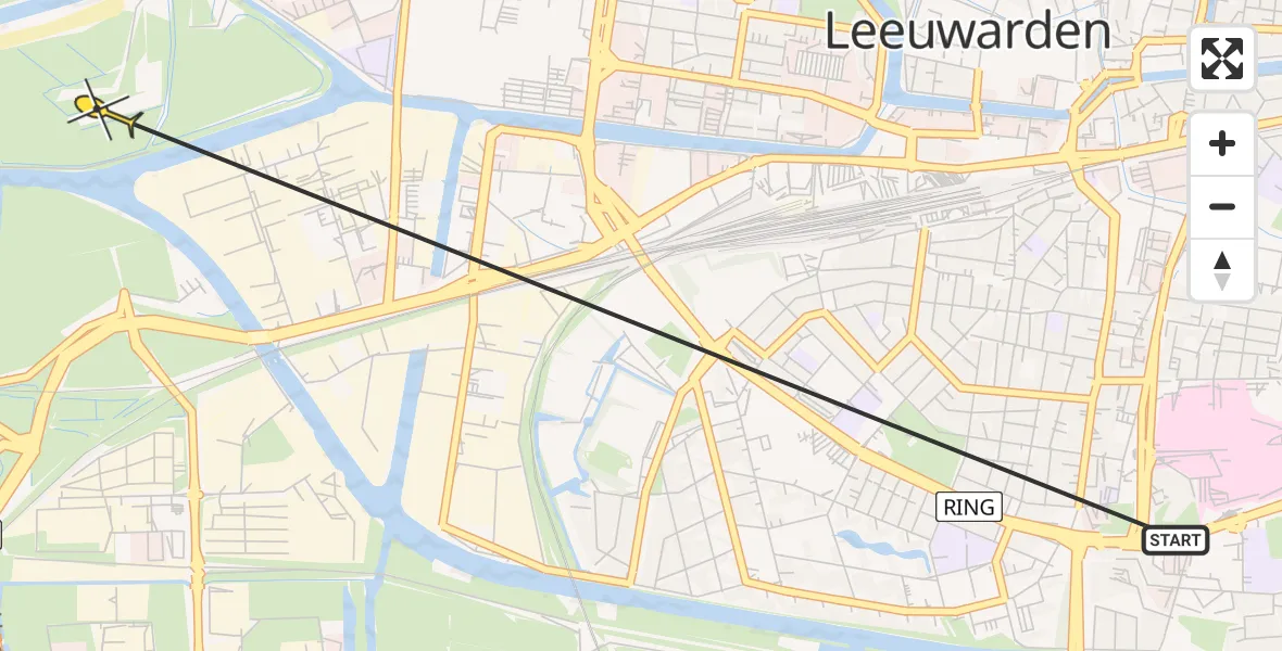 Routekaart van de vlucht: Ambulanceheli naar Leeuwarden