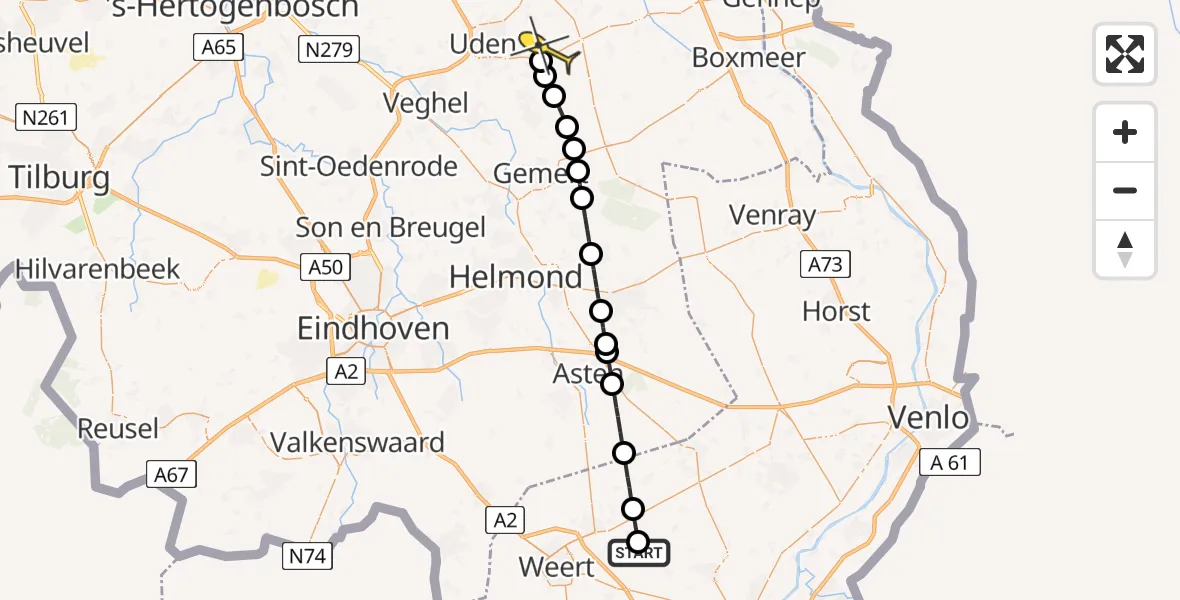 Routekaart van de vlucht: Lifeliner 3 naar Vliegbasis Volkel