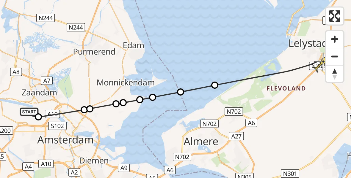 Routekaart van de vlucht: Lifeliner 1 naar Lelystad