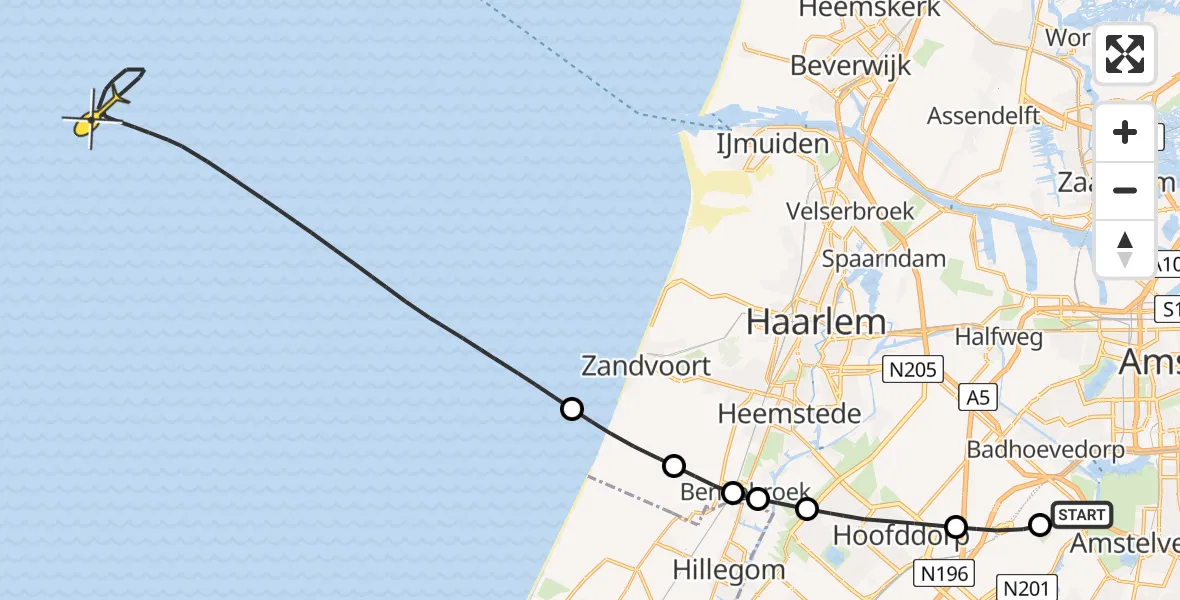 Vluchtroute Politiehelikopter van Schiphol naar 