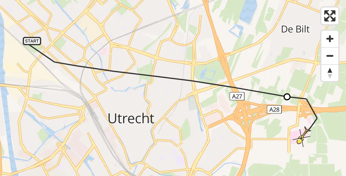 Routekaart van de vlucht: Lifeliner 2 naar Universitair Medisch Centrum Utrecht