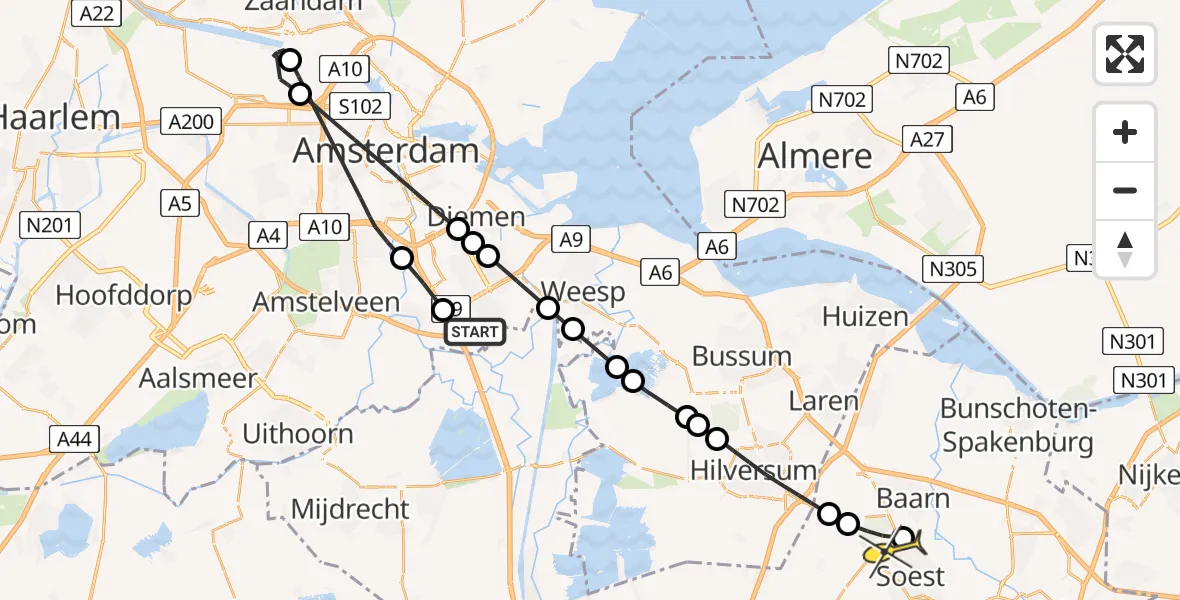 Routekaart van de vlucht: Lifeliner 1 naar Soest