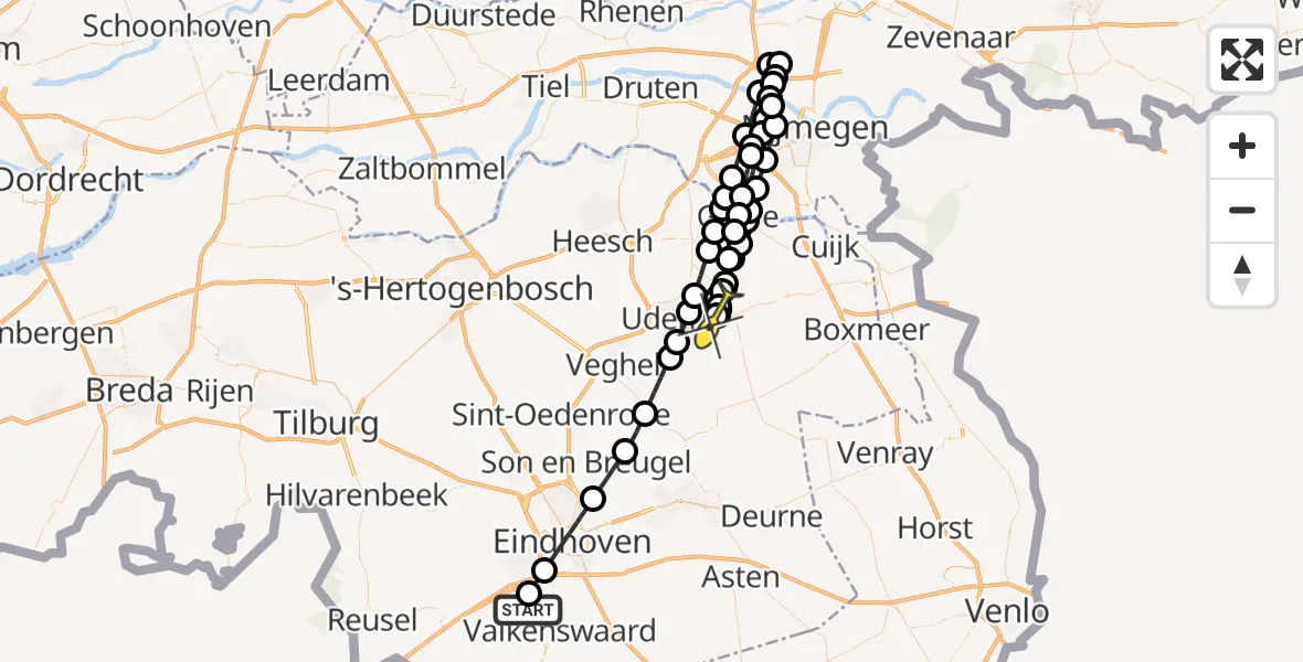 Routekaart van de vlucht: Lifeliner 3 naar Vliegbasis Volkel