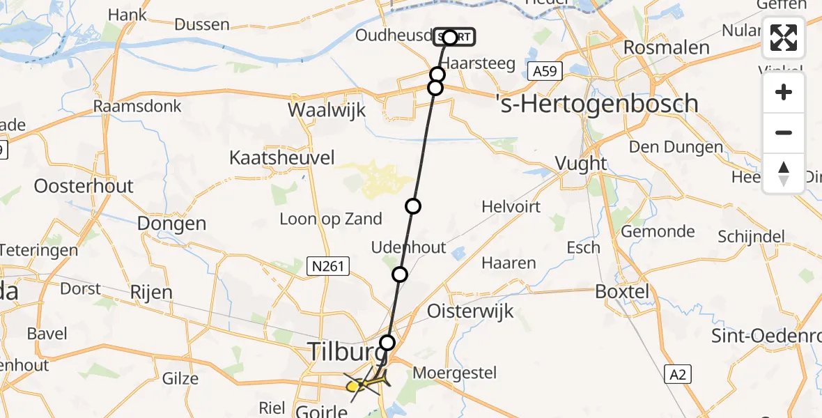 Routekaart van de vlucht: Lifeliner 2 naar Tilburg