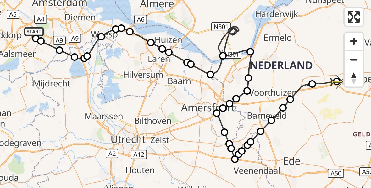 Routekaart van de vlucht: Politieheli naar Hoog Soeren