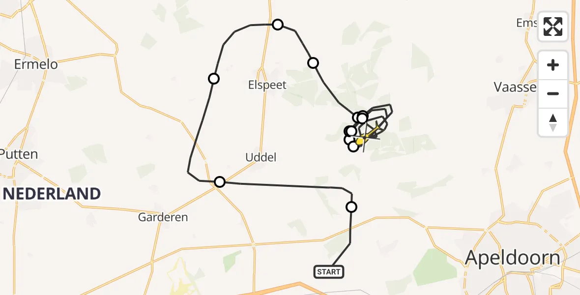 Routekaart van de vlucht: Politiehelikopter naar Vaassen