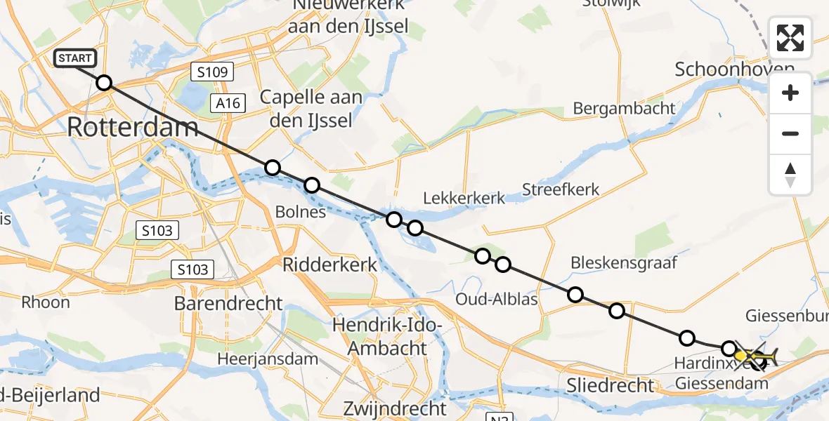 Routekaart van de vlucht: Lifeliner 2 naar Giessenburg