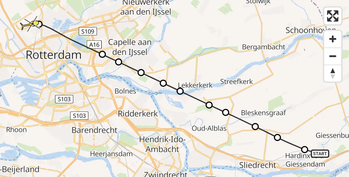 Routekaart van de vlucht: Lifeliner 2 naar Rotterdam The Hague Airport