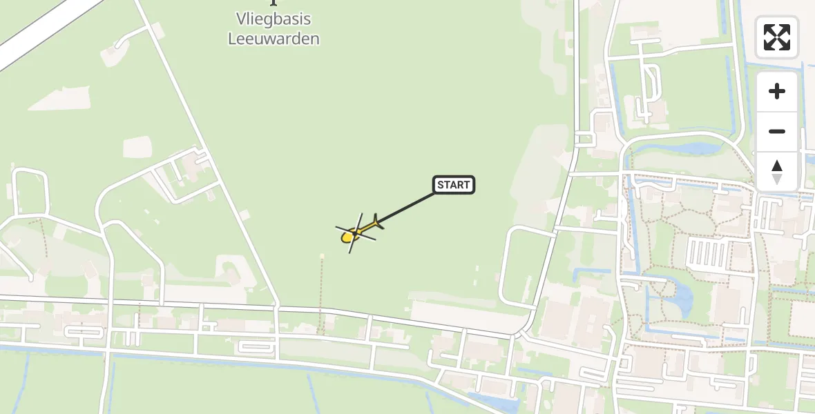 Vluchtroute Ambulancehelikopter van Vliegbasis Leeuwarden naar Vliegbasis Leeuwarden
