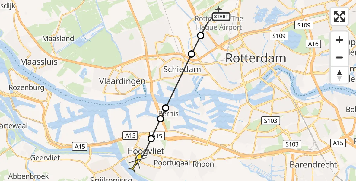 Routekaart van de vlucht: Lifeliner 2 naar Hoogvliet